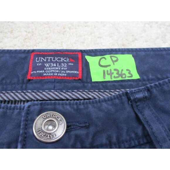 UNTUCKit Pants Mens 34 Blue Straight Fit Flat Front Chino Khaki Casual 34x31 - Picture 6 of 10
